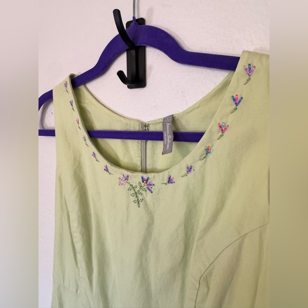 Hanna Andersson Womens Embroidered Cotton Dress Green Floral Ruffle Size 6 EUC - Picture 3 of 7